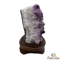 Amethyst Cluster on Wood Base Side View