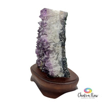 Amethyst Cluster on Wood Base Side View