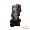 Amethyst Cluster on Wood Stand Side View