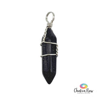 Blue Goldstone Double Terminated Wire Wrapped Pendant 