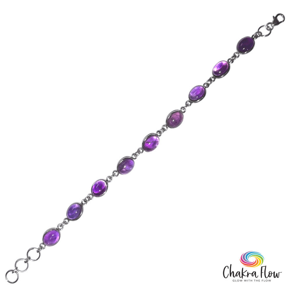 Cabochon Amethyst Sterling Silver Bracelet