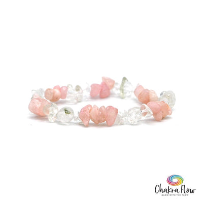 Clear And Rose Quartz Chips Bracelet