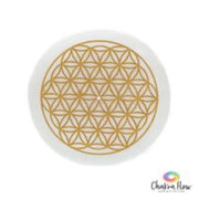 Selenite Flower of Life Round Plate Gold 