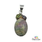 Peridot, Amethyst, Ruby Fuchsite Sterling Silver Pendant